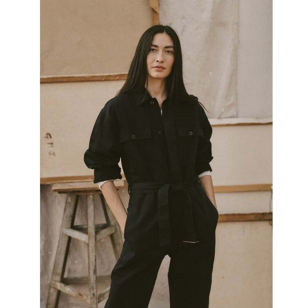 Buck Mason Aviator Black Baja Twill Utility Studio Jumpsuit Belted NWT Large